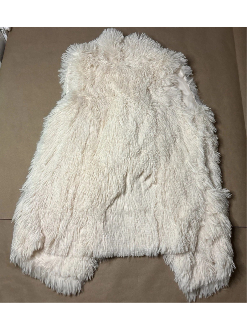 Democracy Women's M Ivory Faux Fur Shag Coat Jacket Glam Boho Statement - Picture 2 of 10